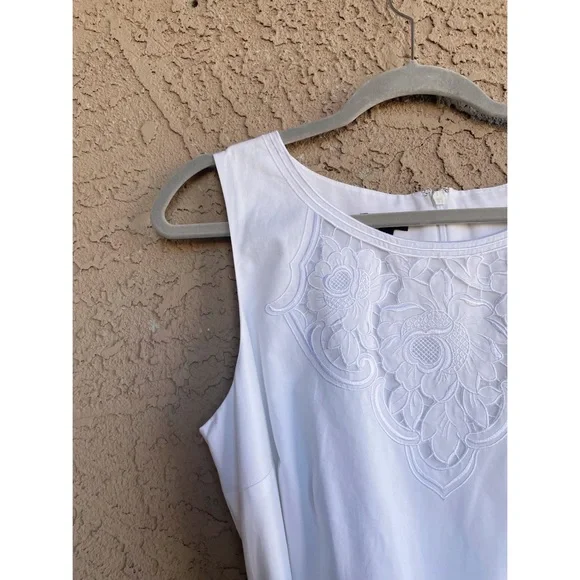 TALBOTS White Embroidered Sateen Fit & Flare Tie Belted Midi Dress Sz 12 - Picture 12 of 14